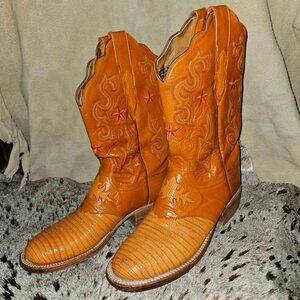 Lucchese Orange EXOTIC LIZARD Cowboy Sz 7